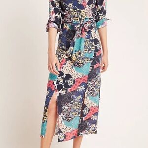 Anthropologie X Kachel Hallie Abstract Floral Midi Skirt Size 4